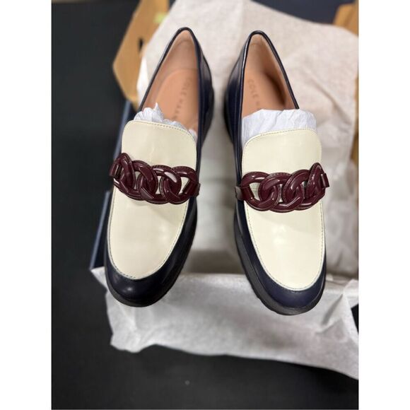 New Cole Haan Hann Geneva Chain Loafers Navy Blazer Ivory 7 - Picture 2 of 6